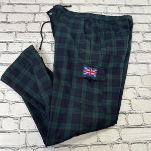 Vintage Golf Plaid Green And Blue Cargo Pants Made In USA sz Large GB Flag Patch
